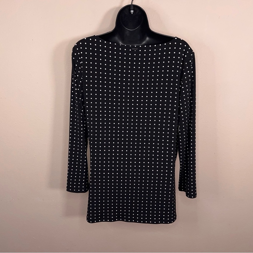 White House Black Market Black Polka Dot Long Sleeve Blouse - Picture 7 of 15